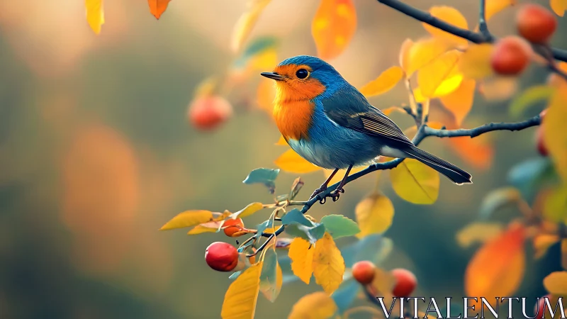 Vibrant Robin on Autumn Branch in Soft-Focus Nature Photography.