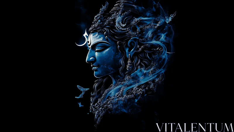 Divine blue deity portrait glows against a cosmic void