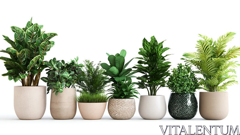 Cozy row of potted houseplants brightening a calm corner.