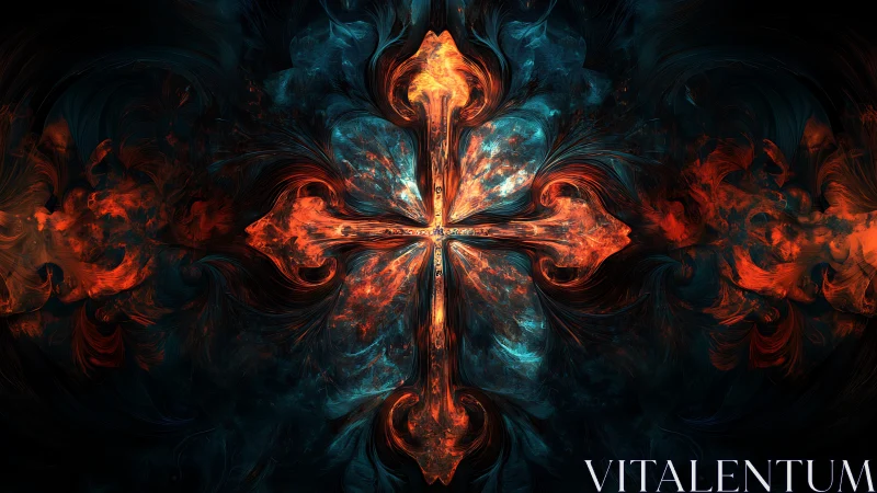 Fractal cross of molten light emerges from turbulent nebula