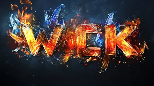 Dynamic fire and ice typography with explosive particle effects and crystalline formations