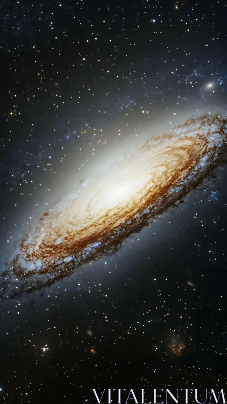Spiral galaxy core with glowing bulge and starfield halo.