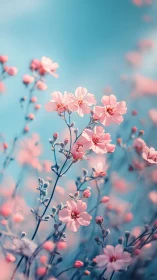 Pink flowers against clear blue sky field