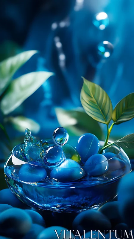 Glass bowl cradles sapphire stones under liquid light glow.