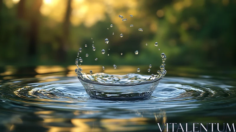 Gentle water splash catching golden evening light.