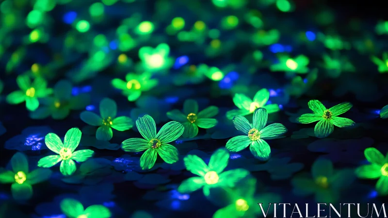 Bioluminescent meadow of neon blossoms humming at night.