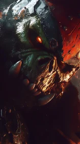 Orc warrior portrait shows armored face in dramatic lighting