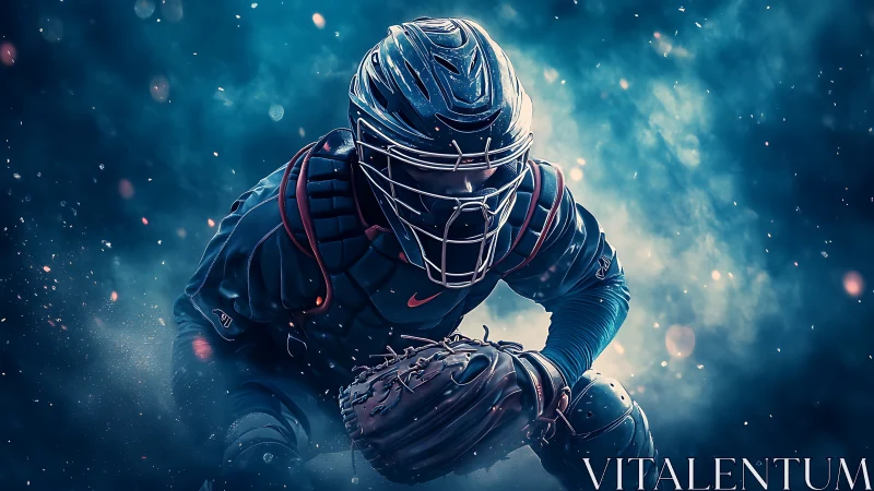 Catcher in neon stormlight crouches like a midnight sentinel