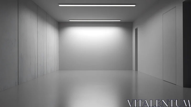 Minimalist corridor interior with seamless grey surfaces.