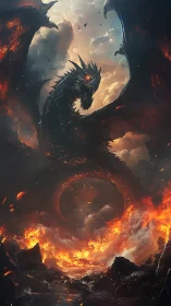 Volcanic dreadnought dragon encircled by incendiary stormfire