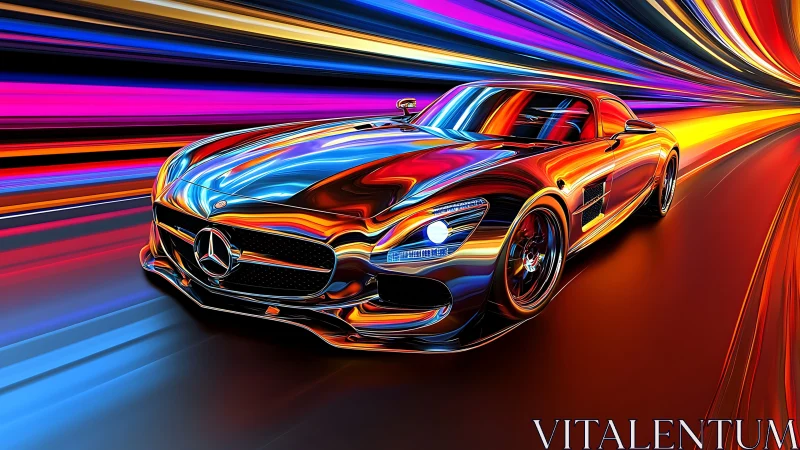 Chrome comet coupe racing through neon hyperlane nightscape.