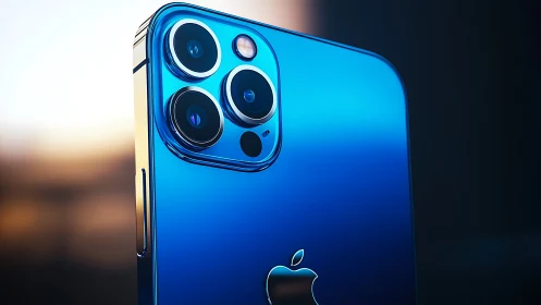 Blue iPhone 12 Pro displaying quad camera setup.