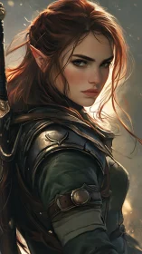 Elven warrior in leather armor stands in three-quarter view