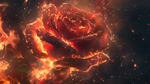 Photorealistic Fire Rose with Emissive Particle Dispersion