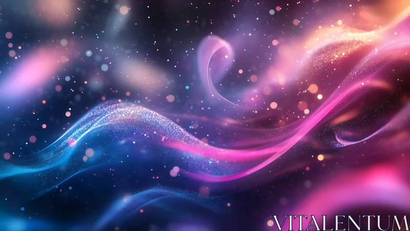 Chromatic nebula waves with glittering bokeh particulates