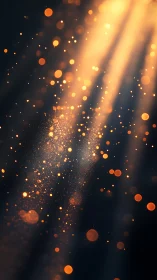 Golden light rays with suspended glowing particles.