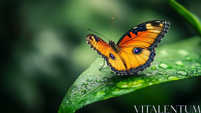 Rain-kissed jungle butterfly poised on emerald silence.
