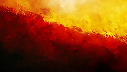 Radiant red and gold abstract painting with warm energy.