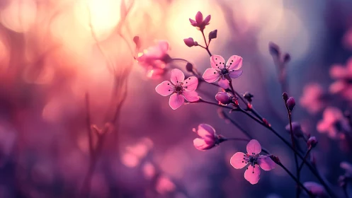 Soft-Focus Botanical Study: Pink Blossoms in Gradient Light.