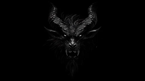 Midnight horned nightmare grins from the abyssal dark.