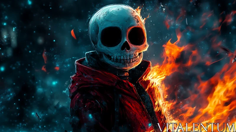 Fiery skull wanderer wrapped in glowing autumn flames.
