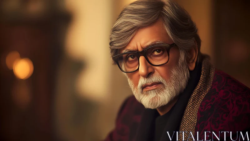 Elderly man in warm bokeh portrait, sharp facial texture rendering