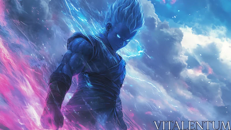 Digital painting of an electrified anime warrior in stormlight.