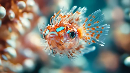 Colorful spiky tropical fish in soft underwater blur.
