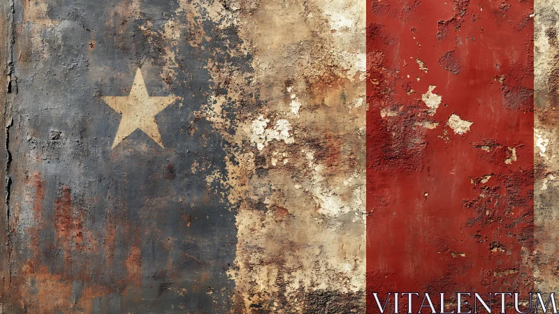 Weathered tricolor panel with star and corroded surface.