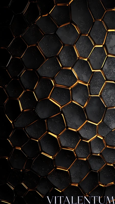 Midnight honeycomb glows with molten gold geometry.
