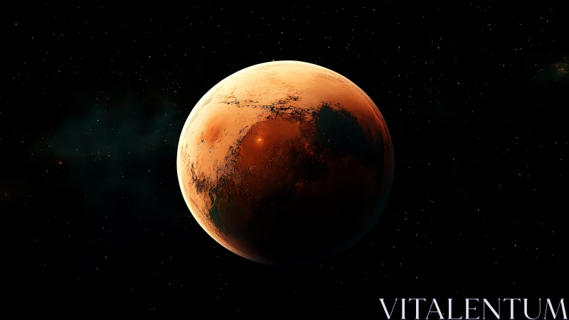 Martian planet glows with dramatic shadow and deep space