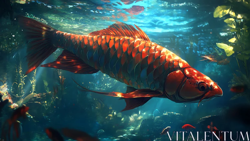 Iridescent koi rendered in luminous underwater digital painting