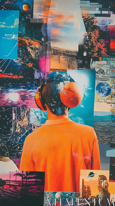 Dreamer in orange hoodie wandering through vivid sci‑fi worlds.