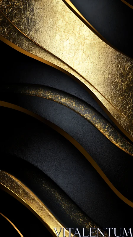 Curved metallic strata with black substrate and gilded textures.