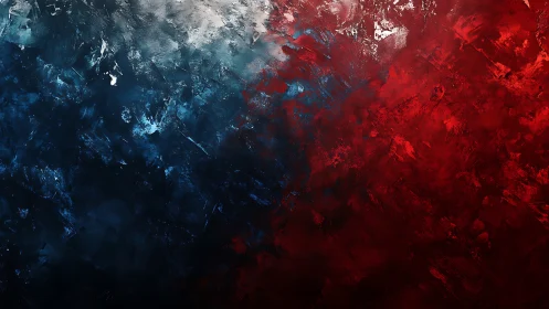 Abstract red blue white textured paint split canvas field.