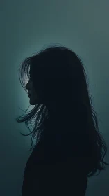 Side profile silhouette of woman with long dark hair.