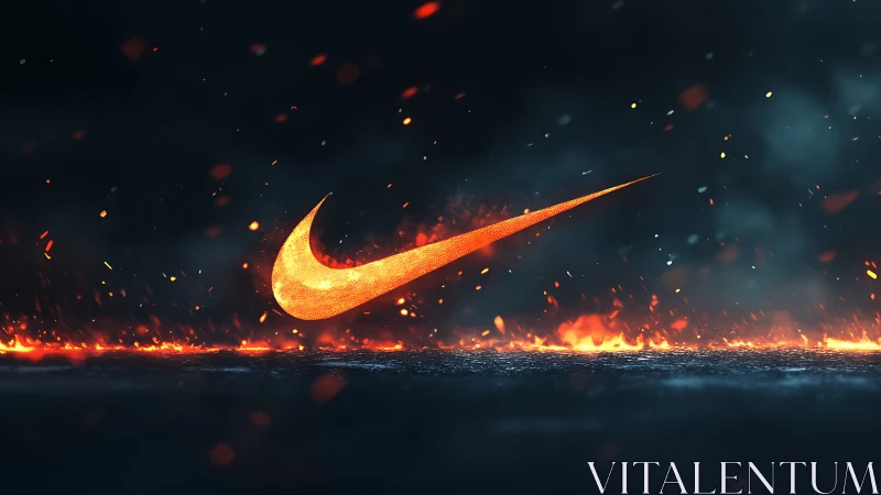 Nike Swoosh Engulfed in Flames and Luminous Particles
