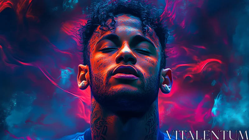 High-contrast neon portrait with turbulent bicolor volumetric lighting