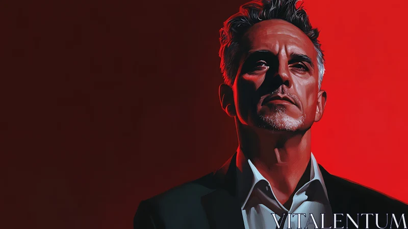 Middle aged man in suit against high contrast red backdrop.