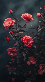 Crimson Blooms Dance Through Stormy Silence.