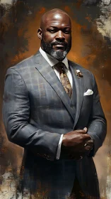 Regal gentleman in storm-brushed suit and amber glow.