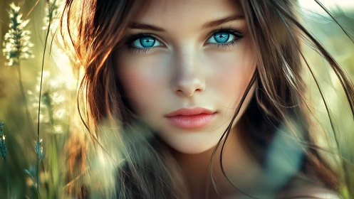 Hyperreal close-up portrait renders luminous blue eyes in bokeh