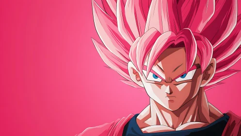 Powerful pink-haired anime warrior stares with fierce focus.
