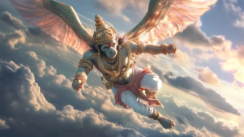 Skyborne monkey warrior draped in sunlit celestial gold.