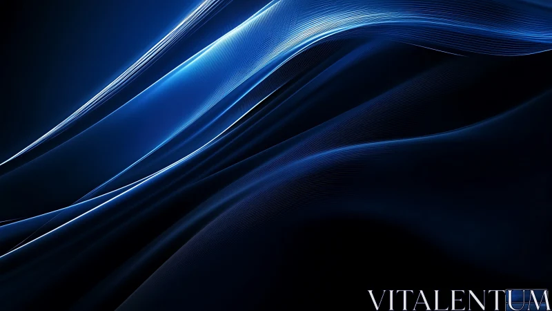 Luminescent blue waveforms arc across a deep digital void