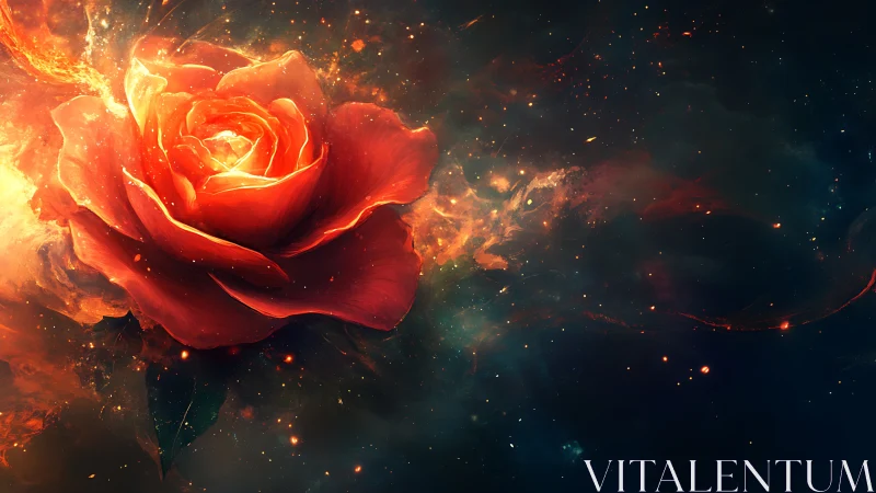 Astrophysical nebula rose rendered as luminous plasma bloom.