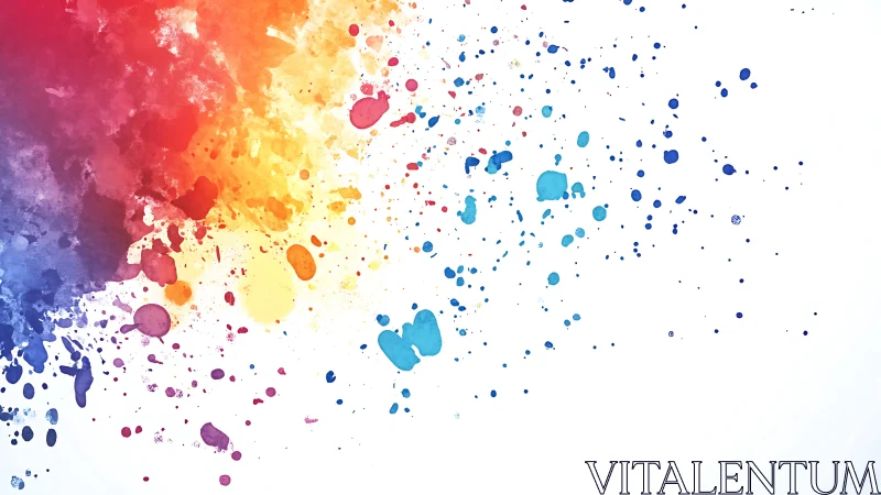 Multicolored watercolor splatter gradient on white field.