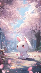 Soft bunny daydream under a gentle cherry blossom sky.