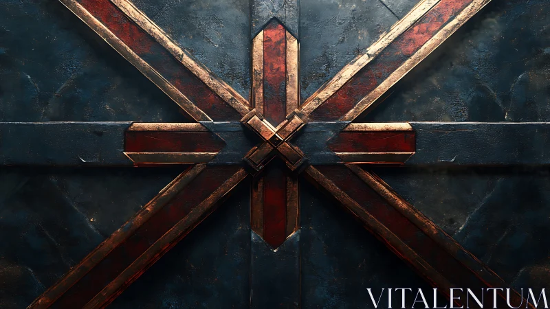 Forged metal cross insignia over distressed steel panel.