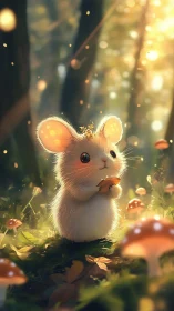 Forest mouse in golden backlight with luminous bokeh field.